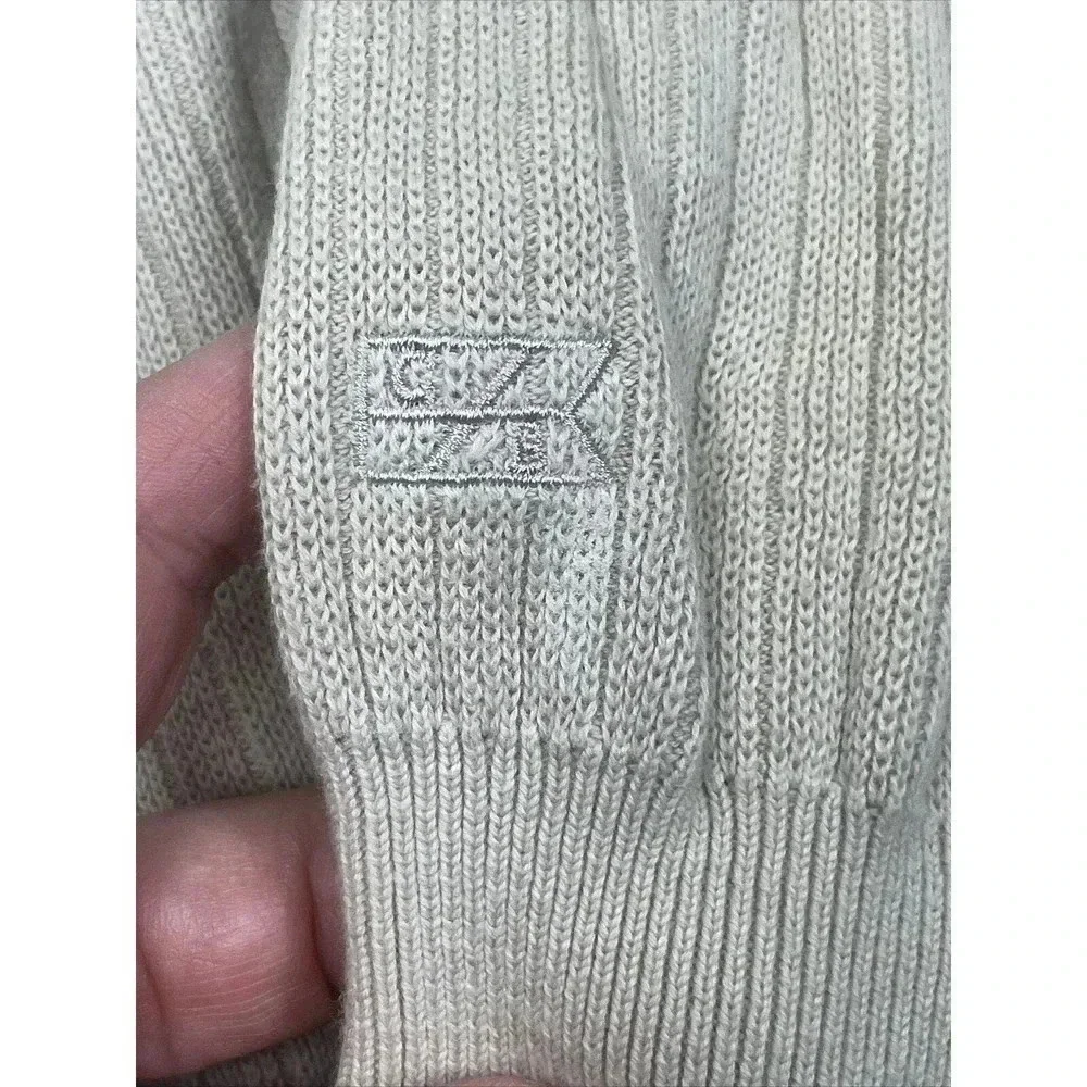 Cutter & Buck Mens XL Ribbed Knit Sweater Beige V Neck Pullover Golf